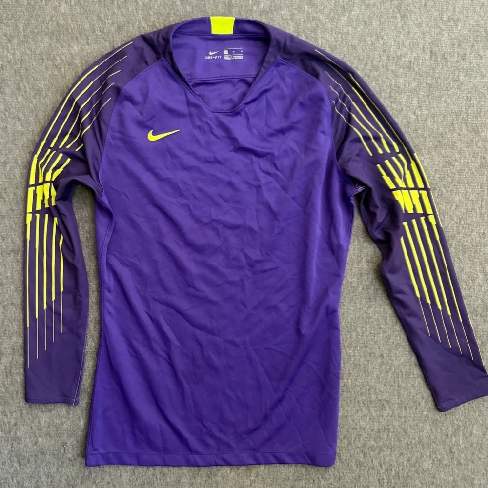 Nike Dri-FIT Mens Purple Volt Yellow Long Sleeve Soccer Training Jersey Size M